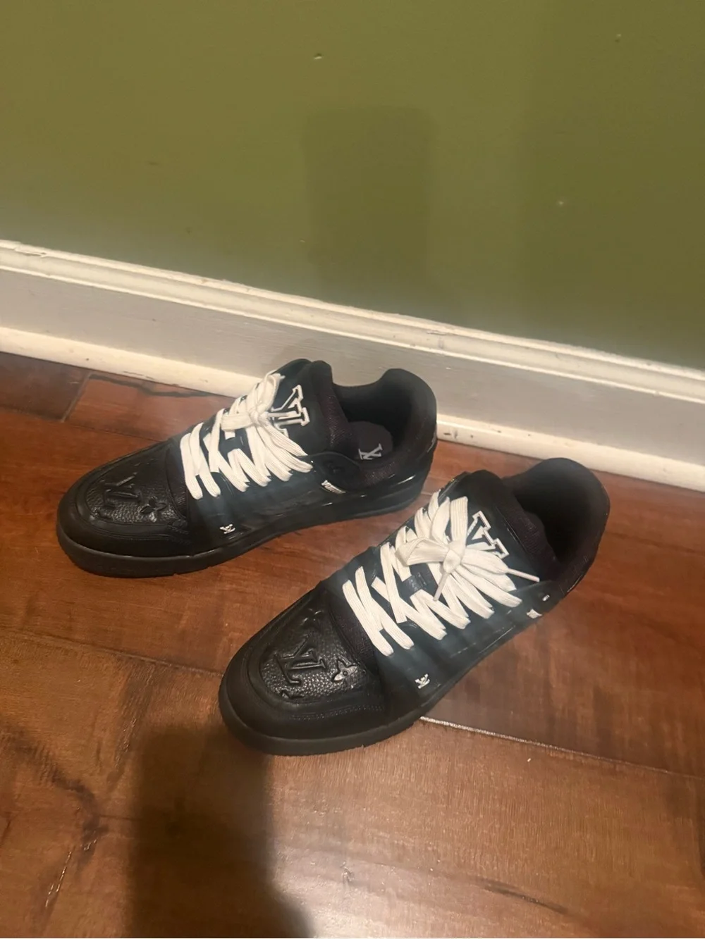 Louis Vuitton Black Leather Sneakers with White Laces